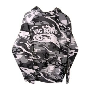 Mens Size Medium Grey Camouflage Pullover Hoodie Kangaroo Pouch Long Sleeve